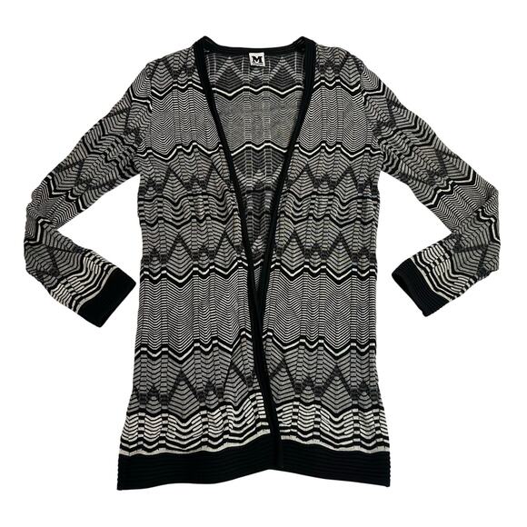 Missoni Cardigan Black & White Zig Zag Woven Open Front Long Sleeve size Large - Picture 1 of 10